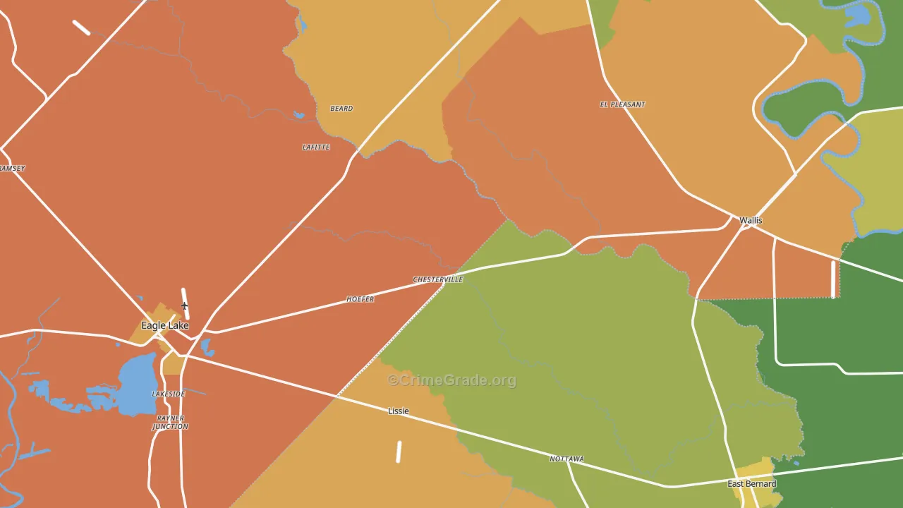 Lissie, TX Map of Burglary Rates