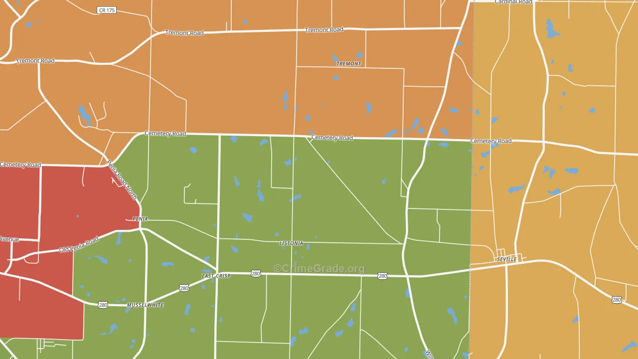 Listonia, GA Map of Burglary Rates
