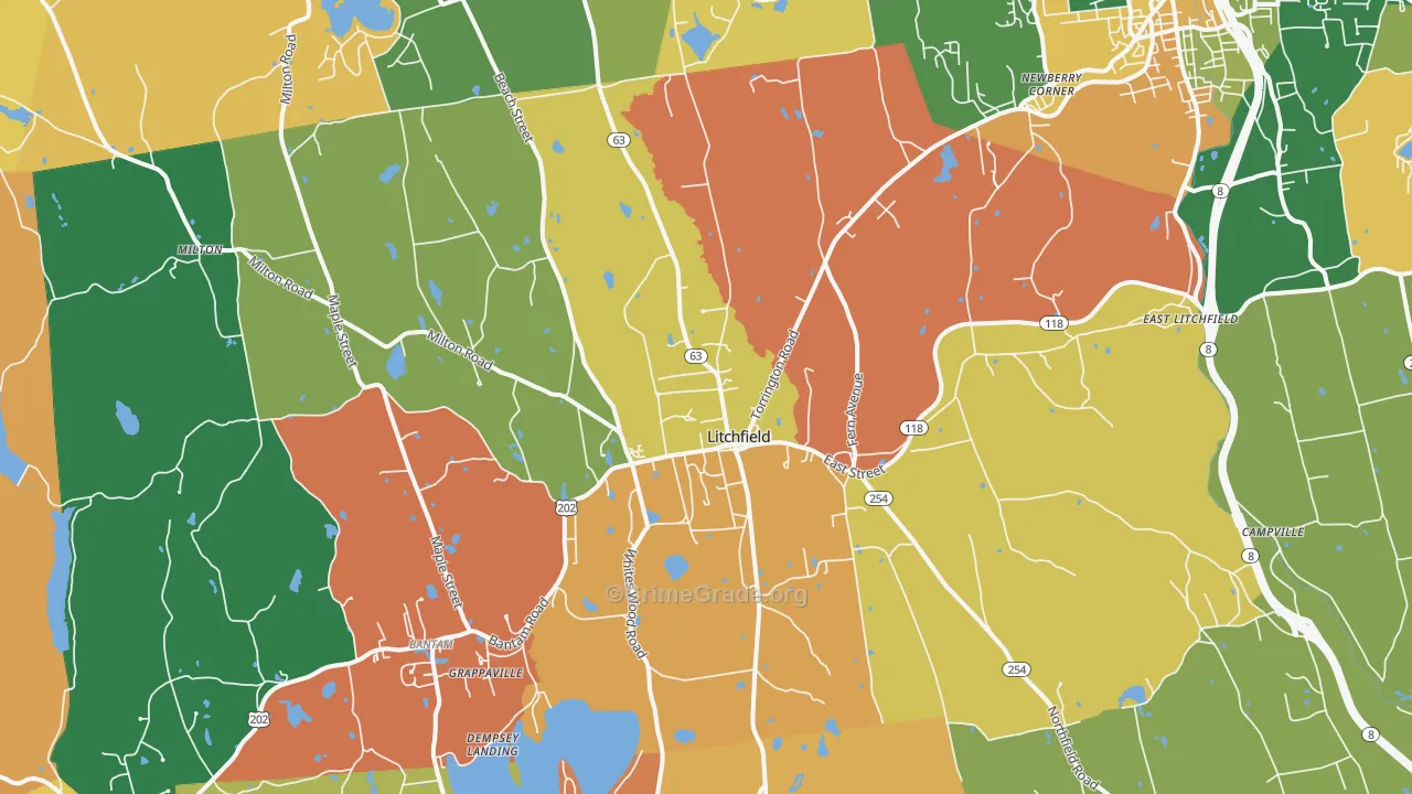 Litchfield, CT Map of Burglary Rates