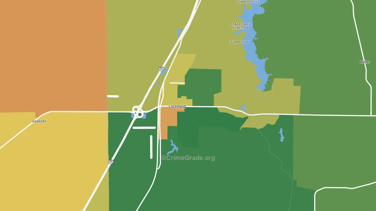 Litchfield, IL Map of Burglary Rates