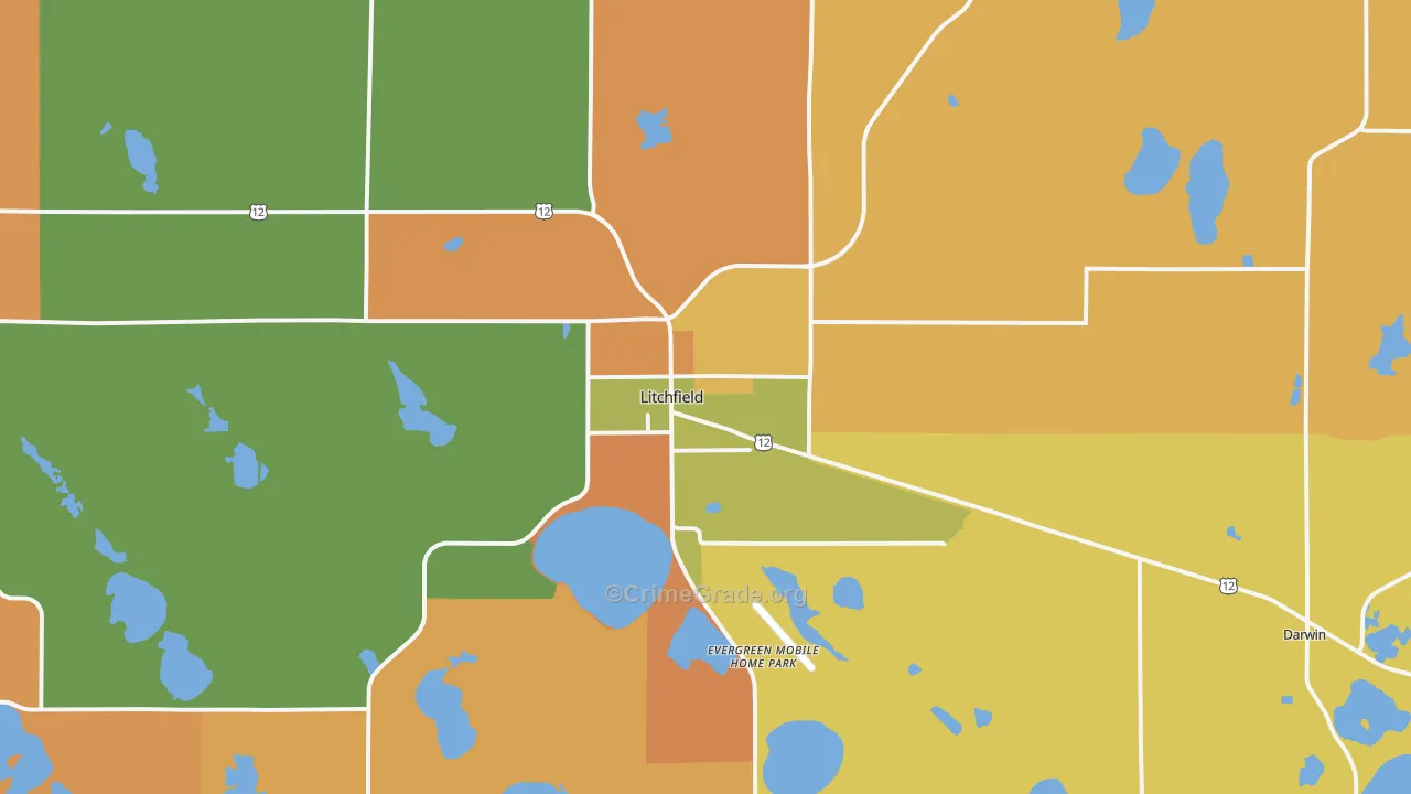 Litchfield, MN Map of Burglary Rates