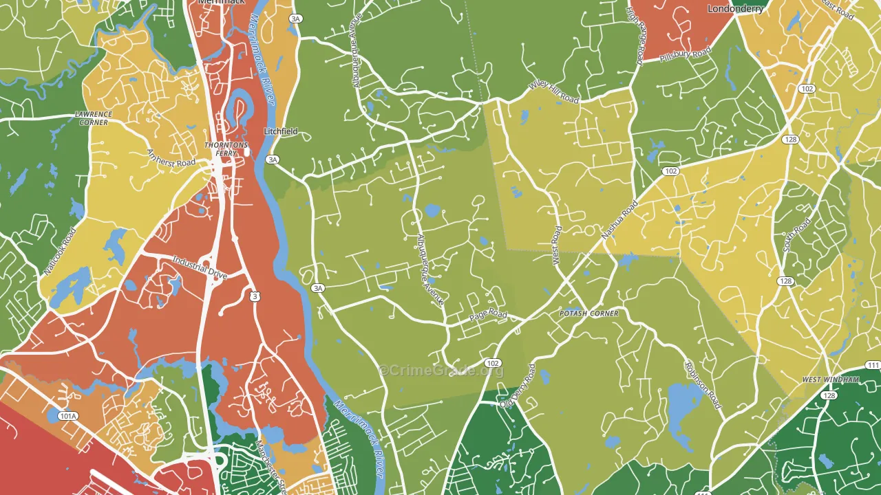 Litchfield, NH Map of Burglary Rates