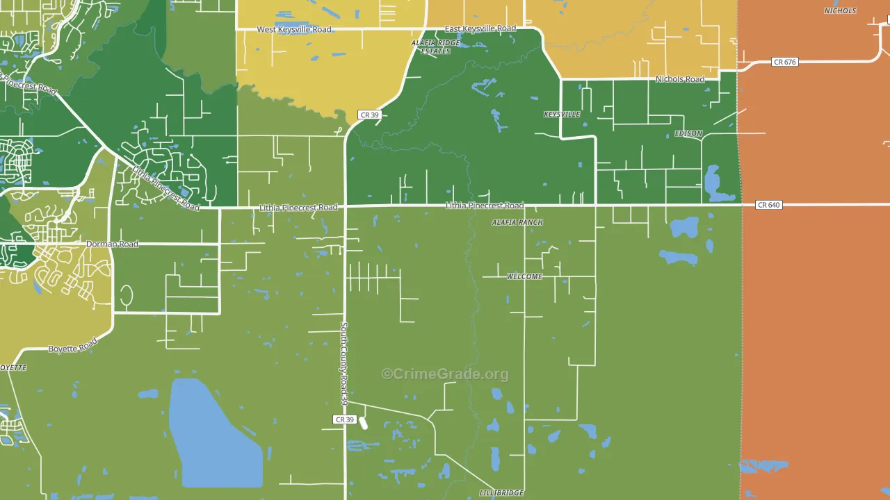 Lithia, FL Map of Burglary Rates