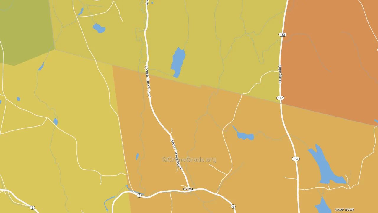 Lithia, MA Map of Burglary Rates