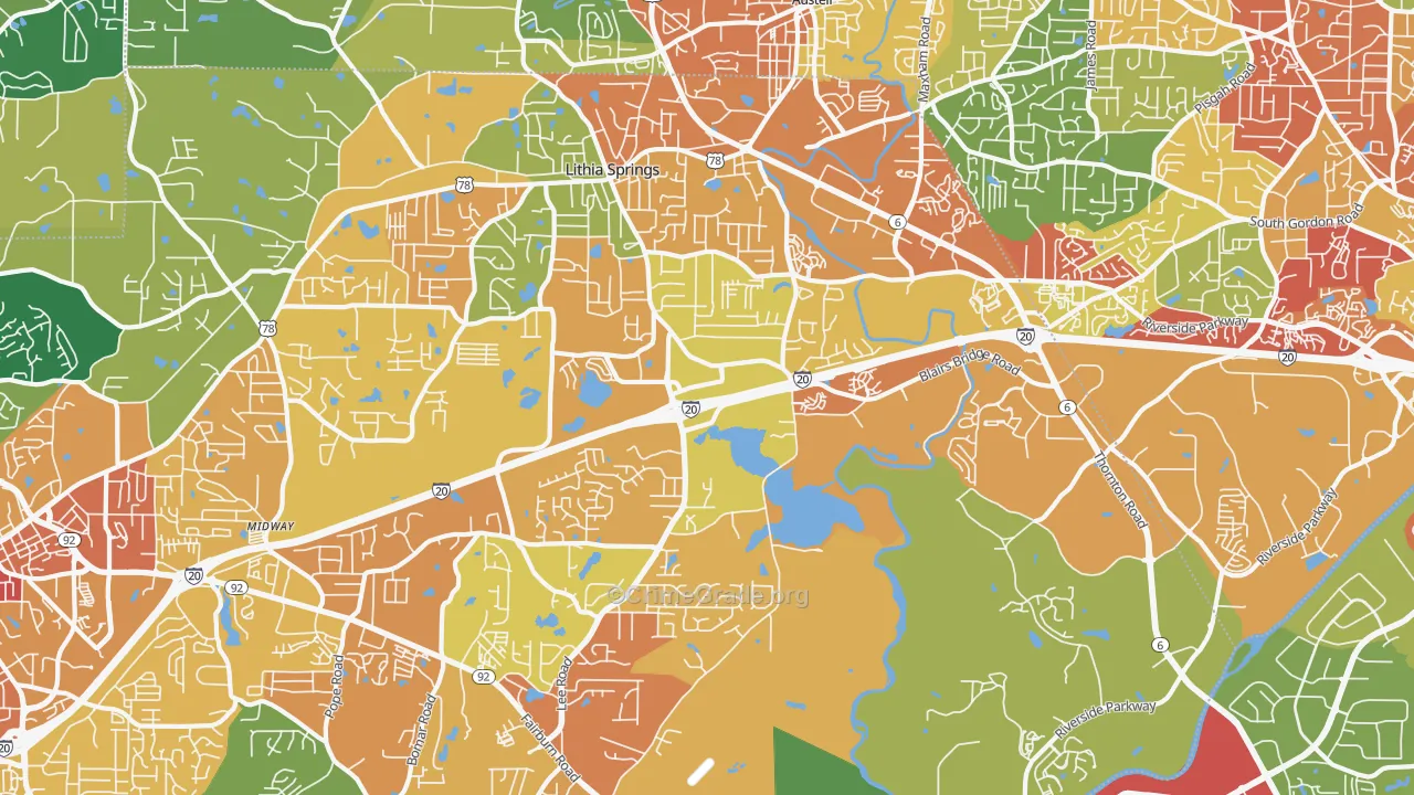 Lithia Springs, GA Map of Burglary Rates