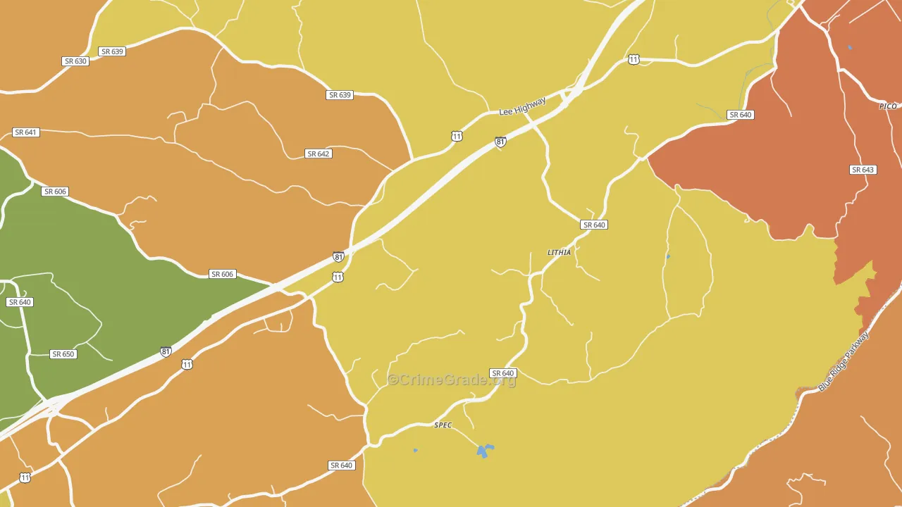 Lithia, VA Map of Burglary Rates