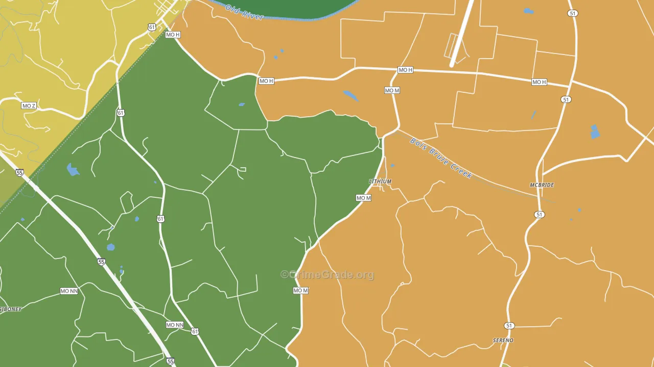 Lithium, MO Map of Burglary Rates