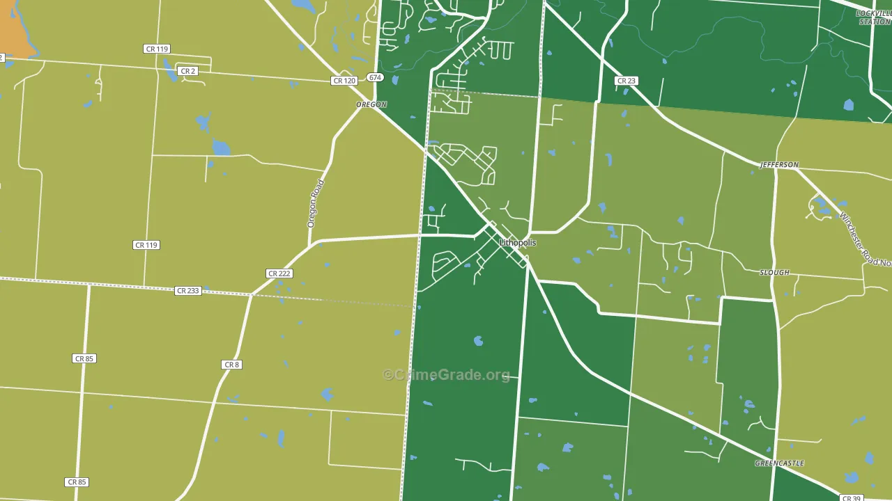 Lithopolis, OH Map of Burglary Rates