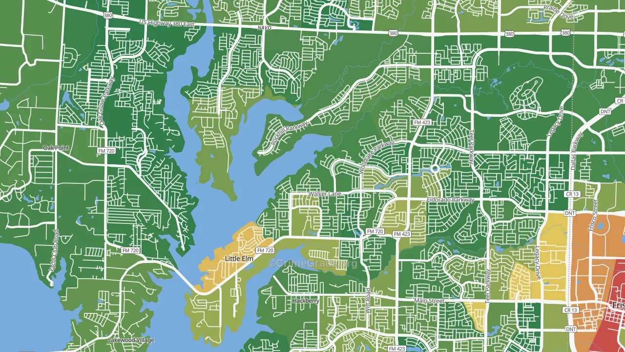 Little Elm, TX Map of Burglary Rates