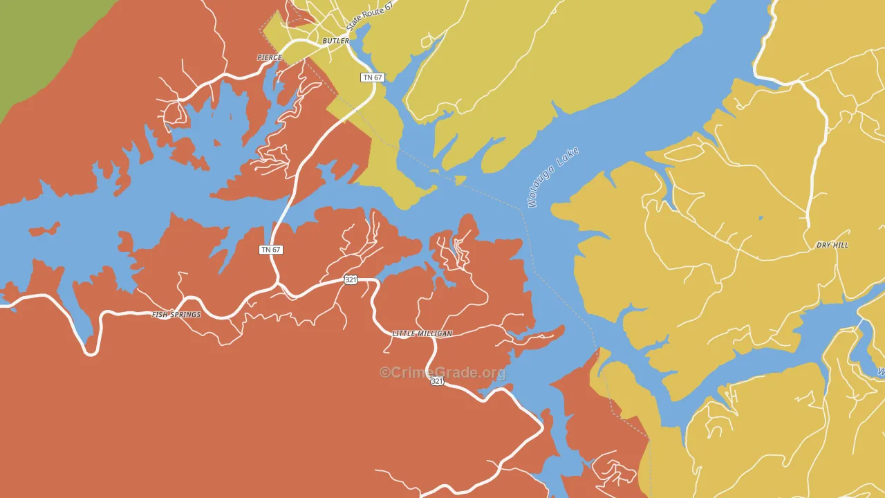 Little Milligan, TN Map of Burglary Rates