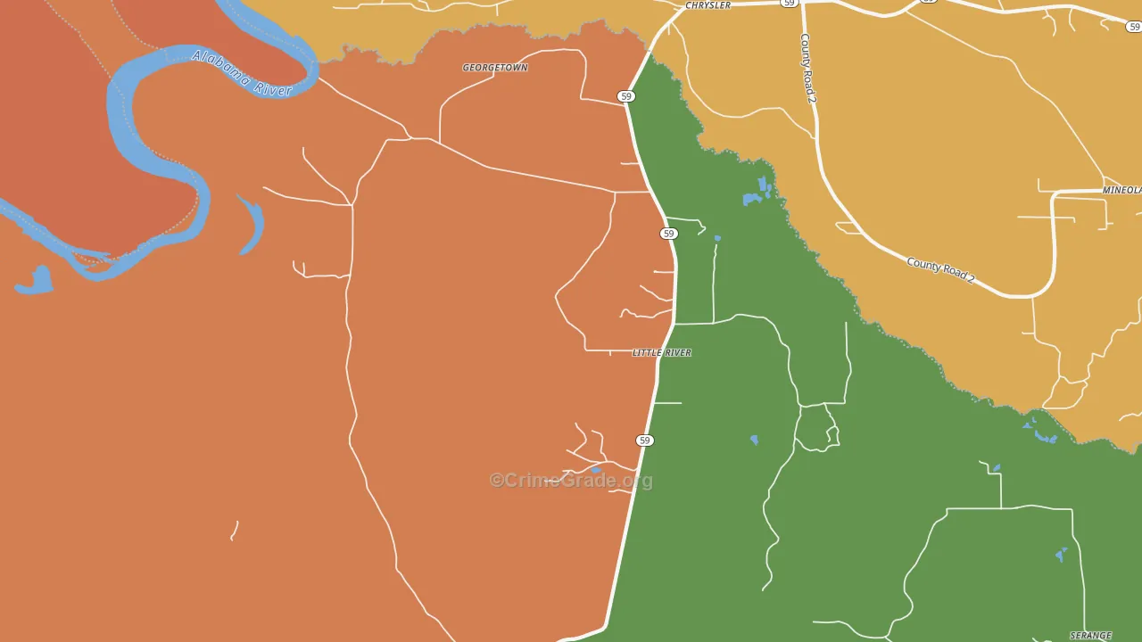 Little River, AL Map of Burglary Rates