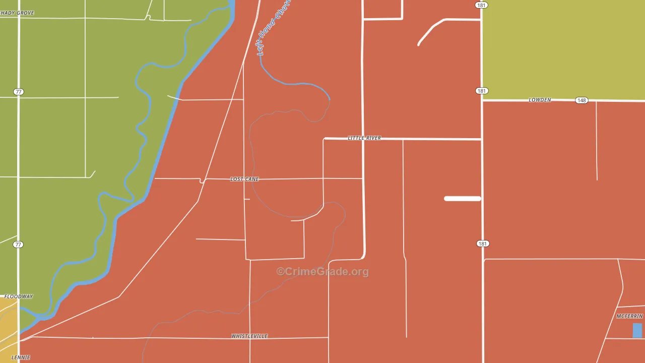 Little River, AR Map of Burglary Rates