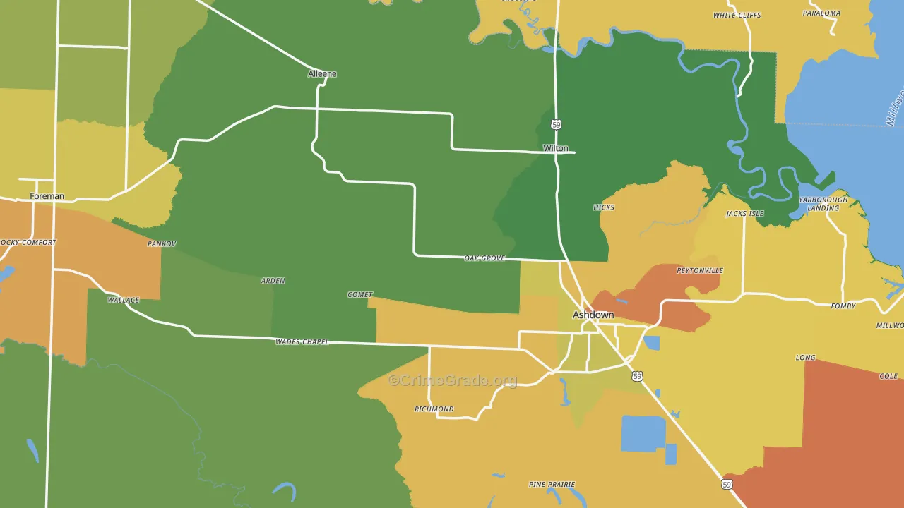 Little River County, AR Map of Burglary Rates