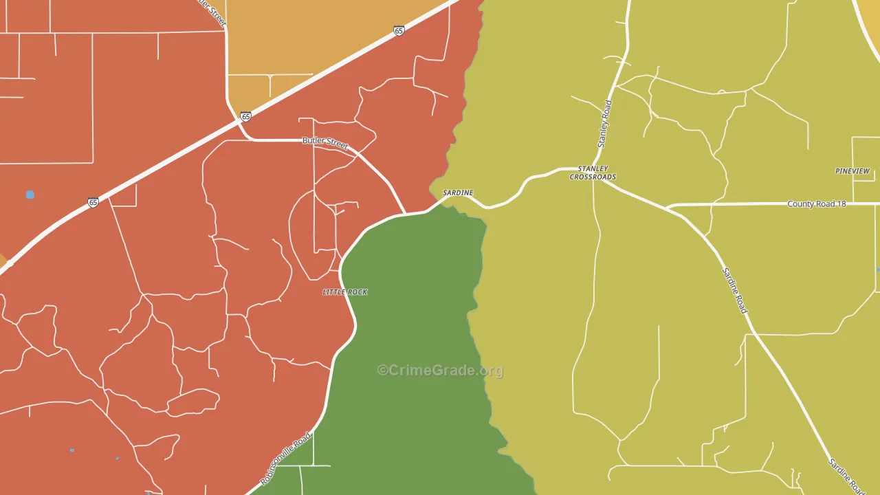 Little Rock, AL Map of Burglary Rates