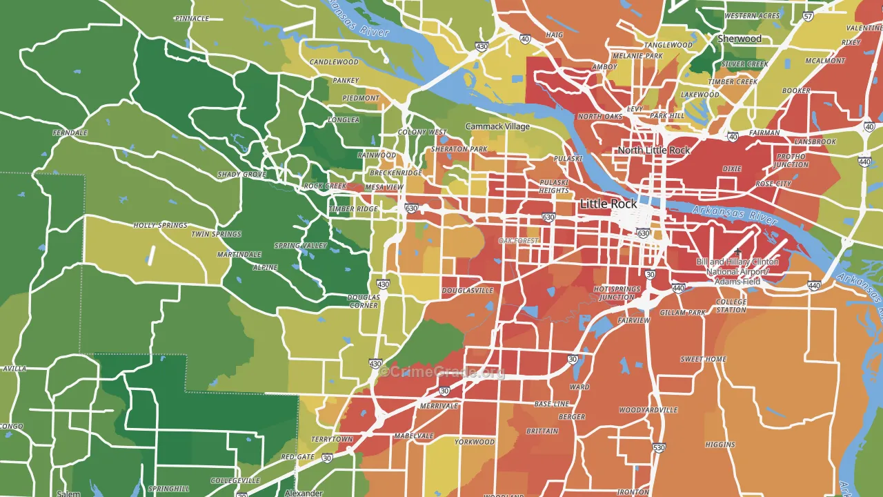 Little Rock, AR Map of Burglary Rates