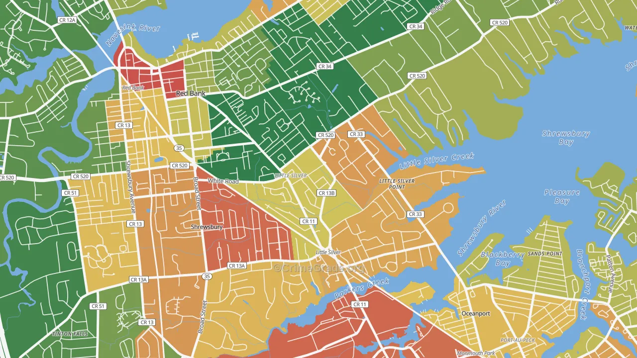 Little Silver, NJ Map of Burglary Rates
