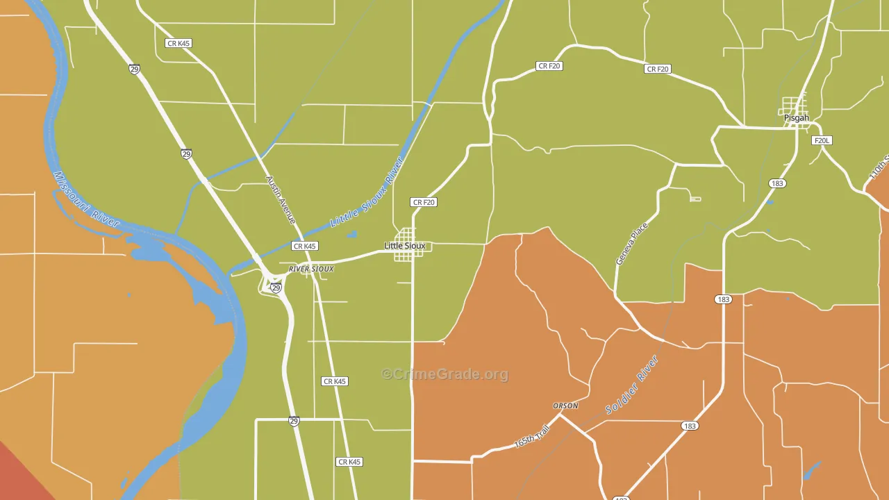 Little Sioux, IA Map of Burglary Rates
