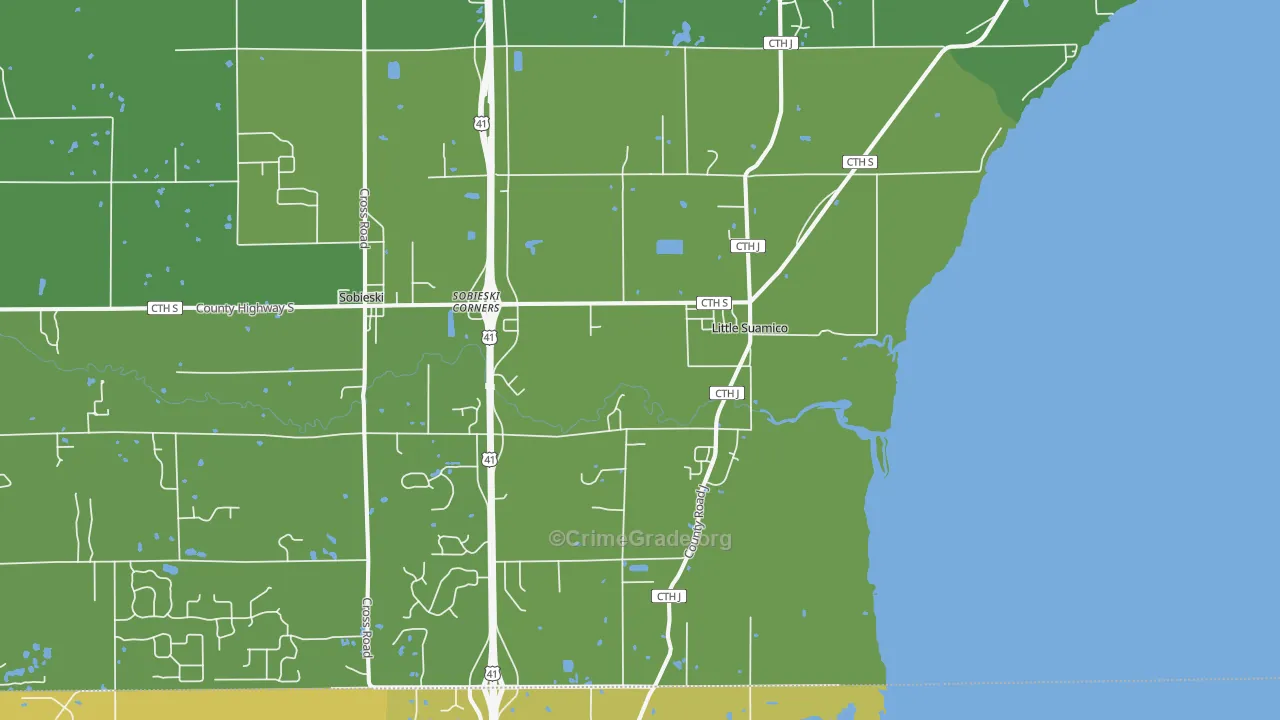 Little Suamico, WI Map of Burglary Rates