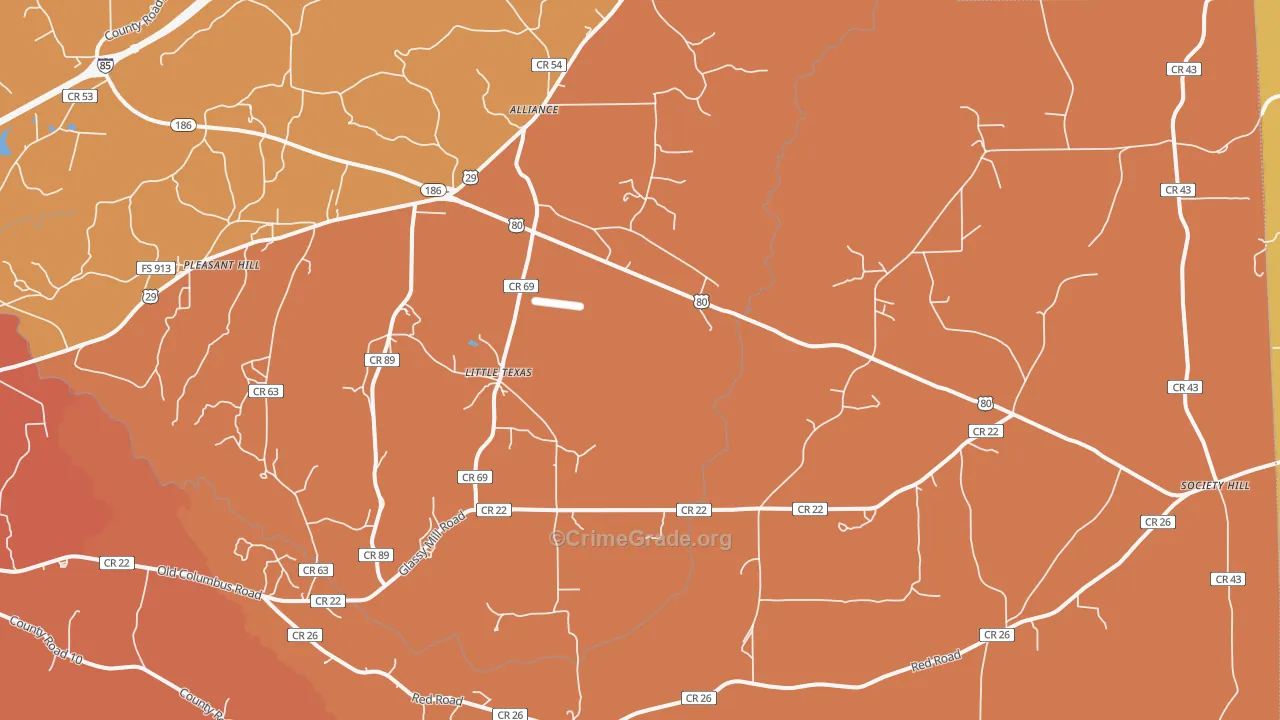 Little Texas, AL Map of Burglary Rates