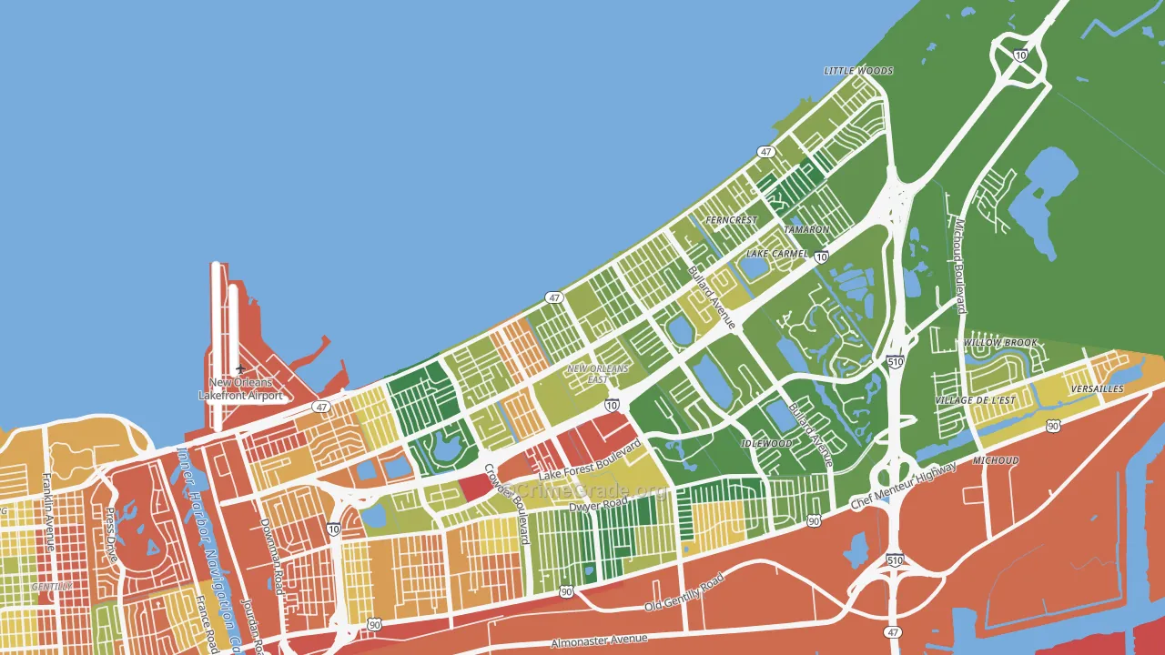 Little Woods, New Orleans, LA Map of Burglary Rates