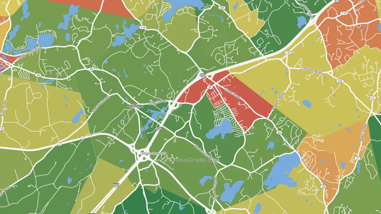 Littleton, MA Map of Burglary Rates