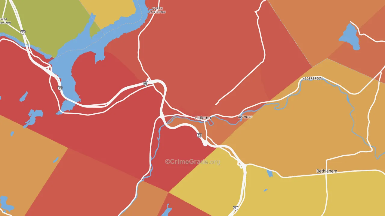 Littleton, NH Map of Burglary Rates