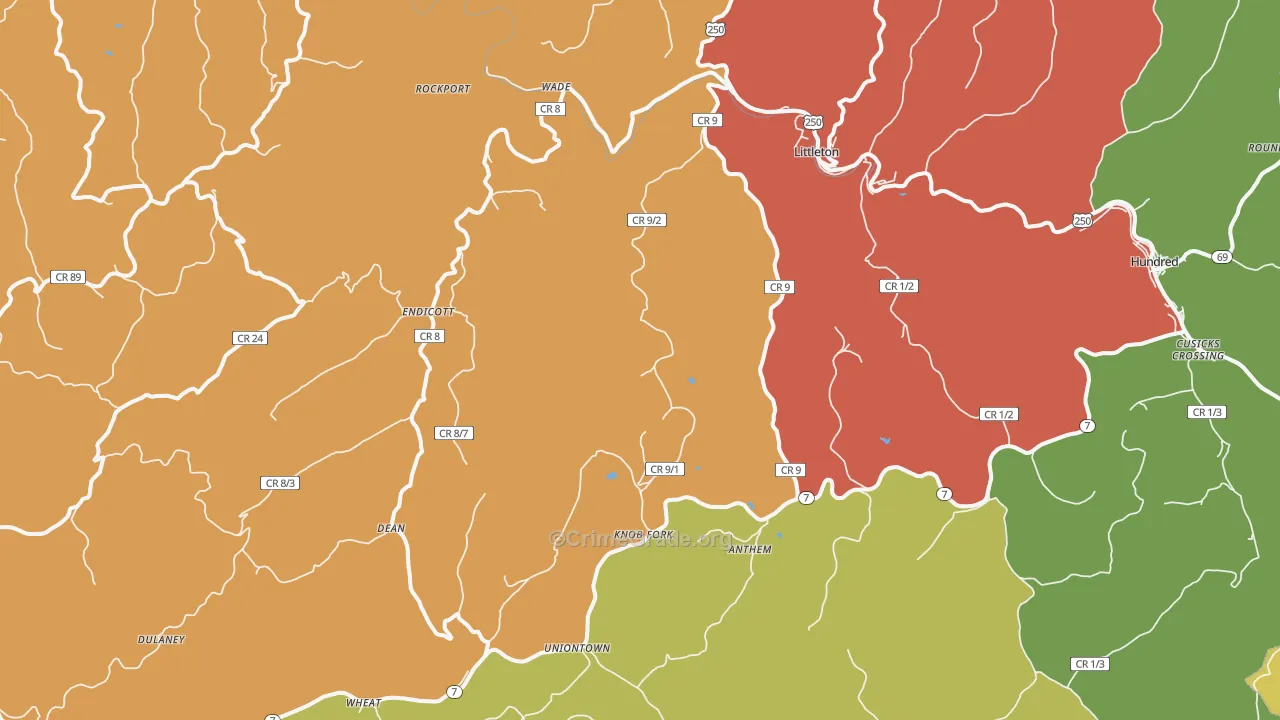 Littleton, WV Map of Burglary Rates