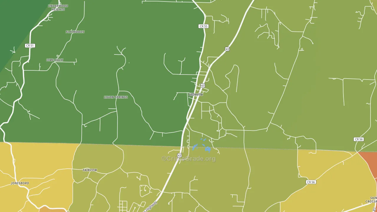 Littleville, AL Map of Burglary Rates