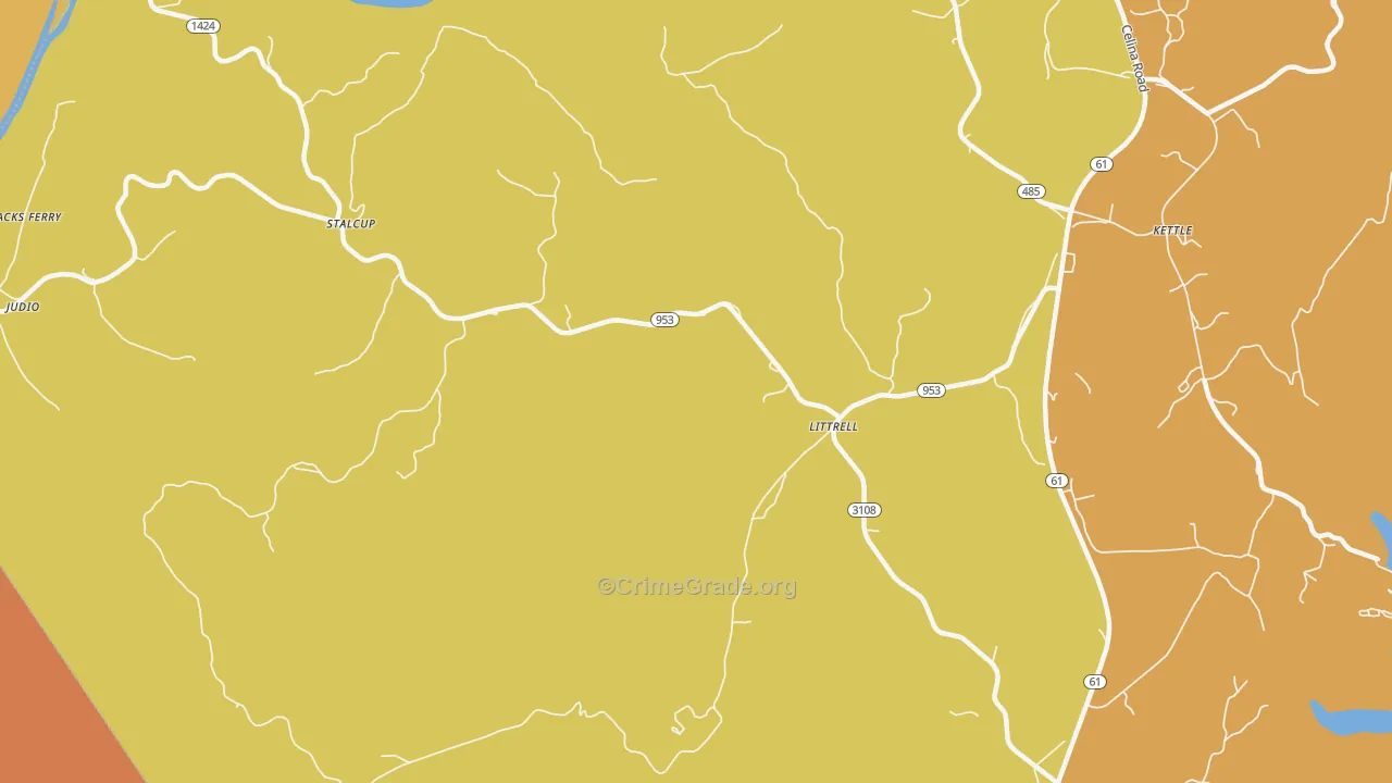 Littrell, KY Map of Burglary Rates