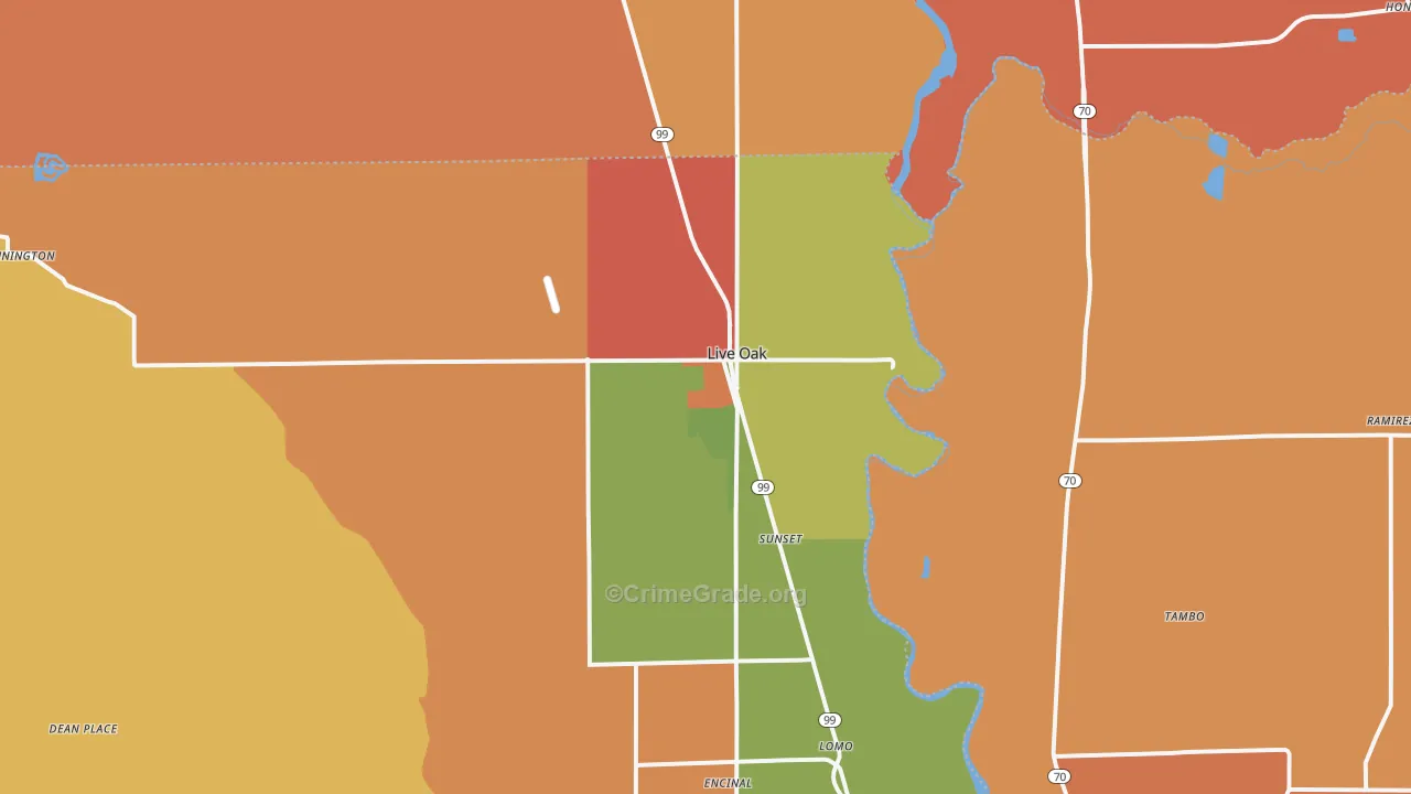 Live Oak, CA Map of Burglary Rates