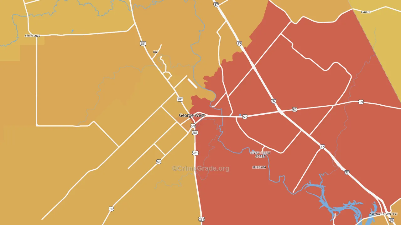 Live Oak County, TX Map of Burglary Rates