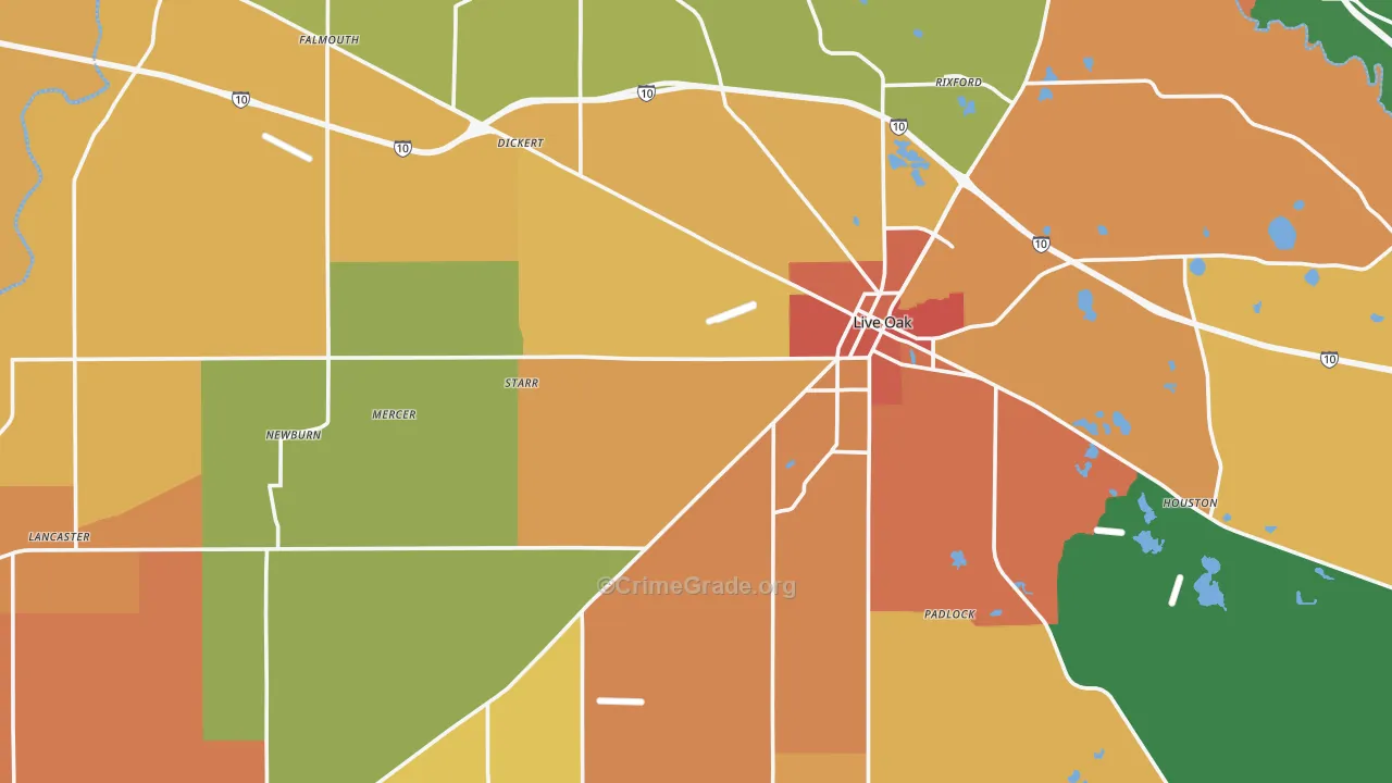 Live Oak, FL Map of Burglary Rates