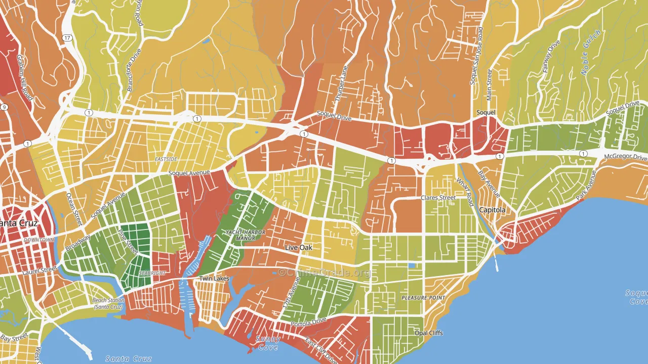 Live Oak, Santa Cruz, CA Map of Burglary Rates