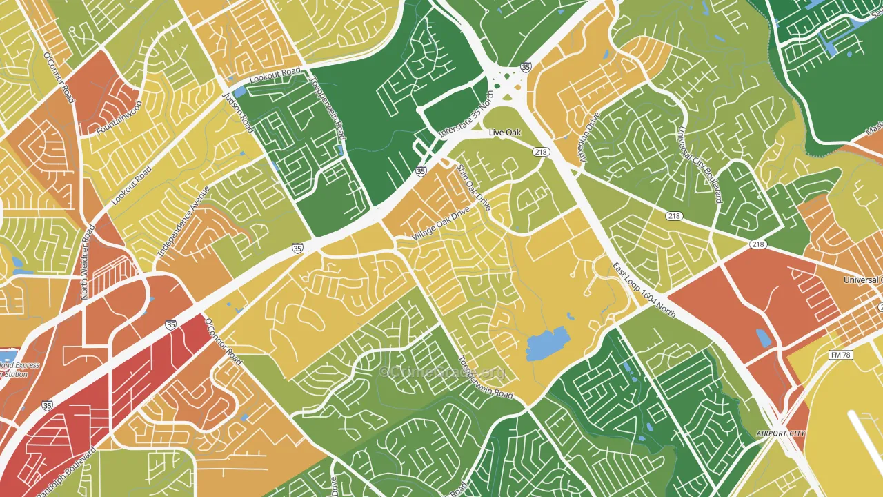 Live Oak, TX Map of Burglary Rates