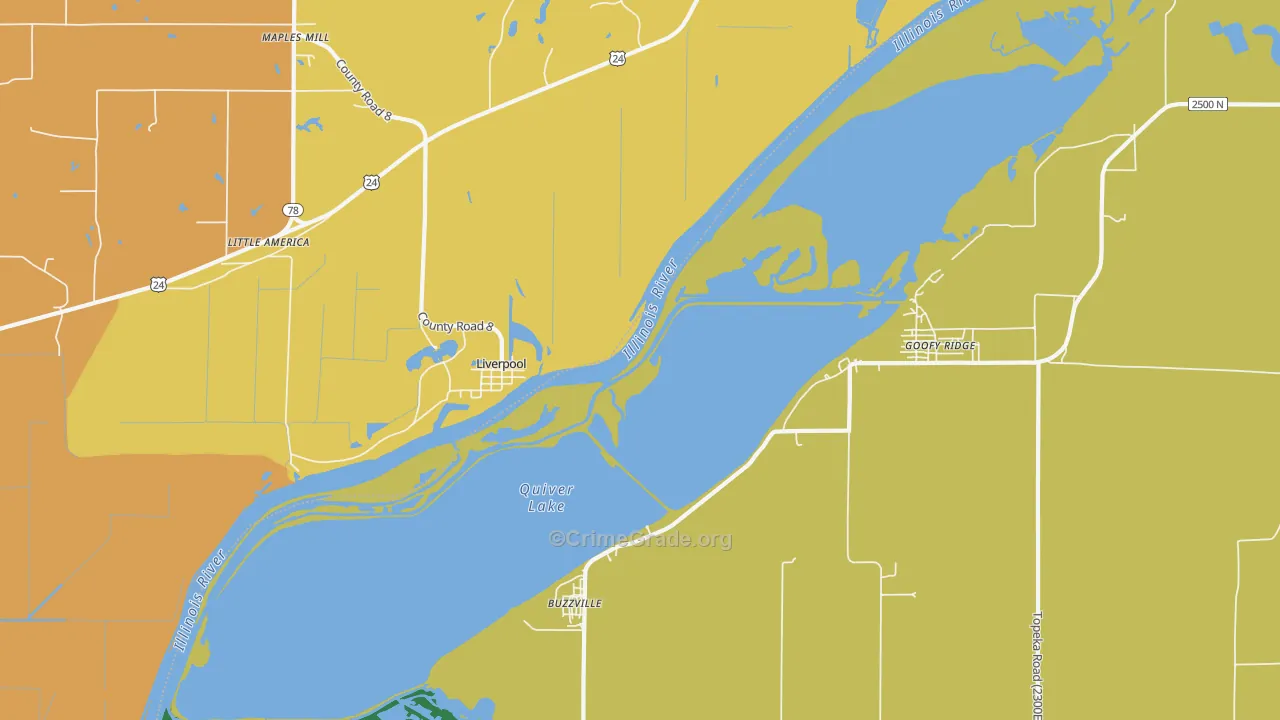 Liverpool, IL Map of Burglary Rates