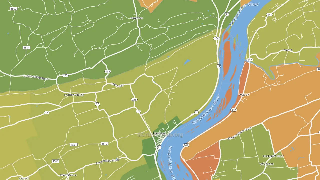 Liverpool, PA Map of Burglary Rates