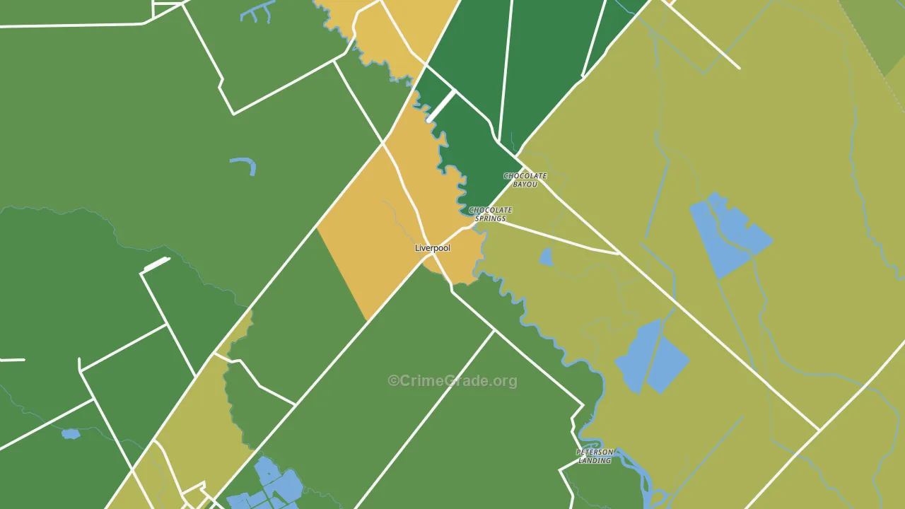Liverpool, TX Map of Burglary Rates