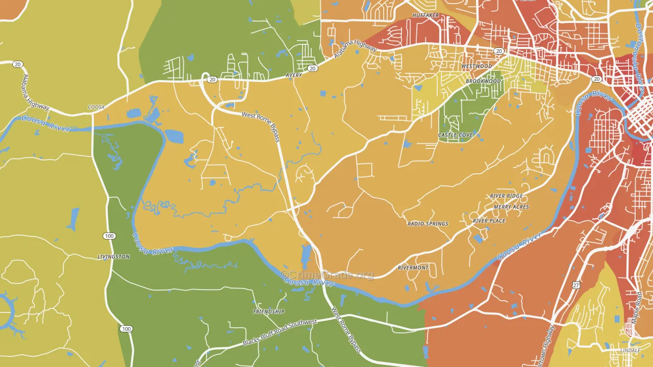 Livingston, GA Map of Burglary Rates