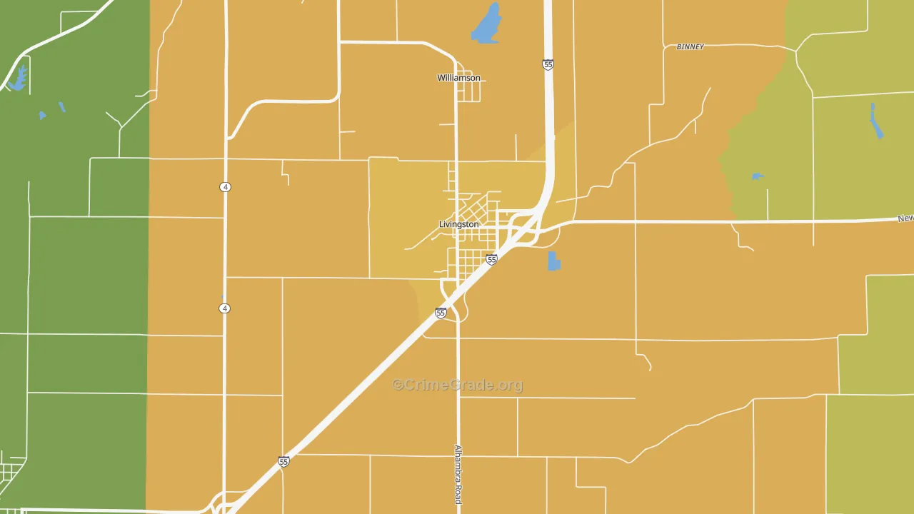 Livingston, IL Map of Burglary Rates