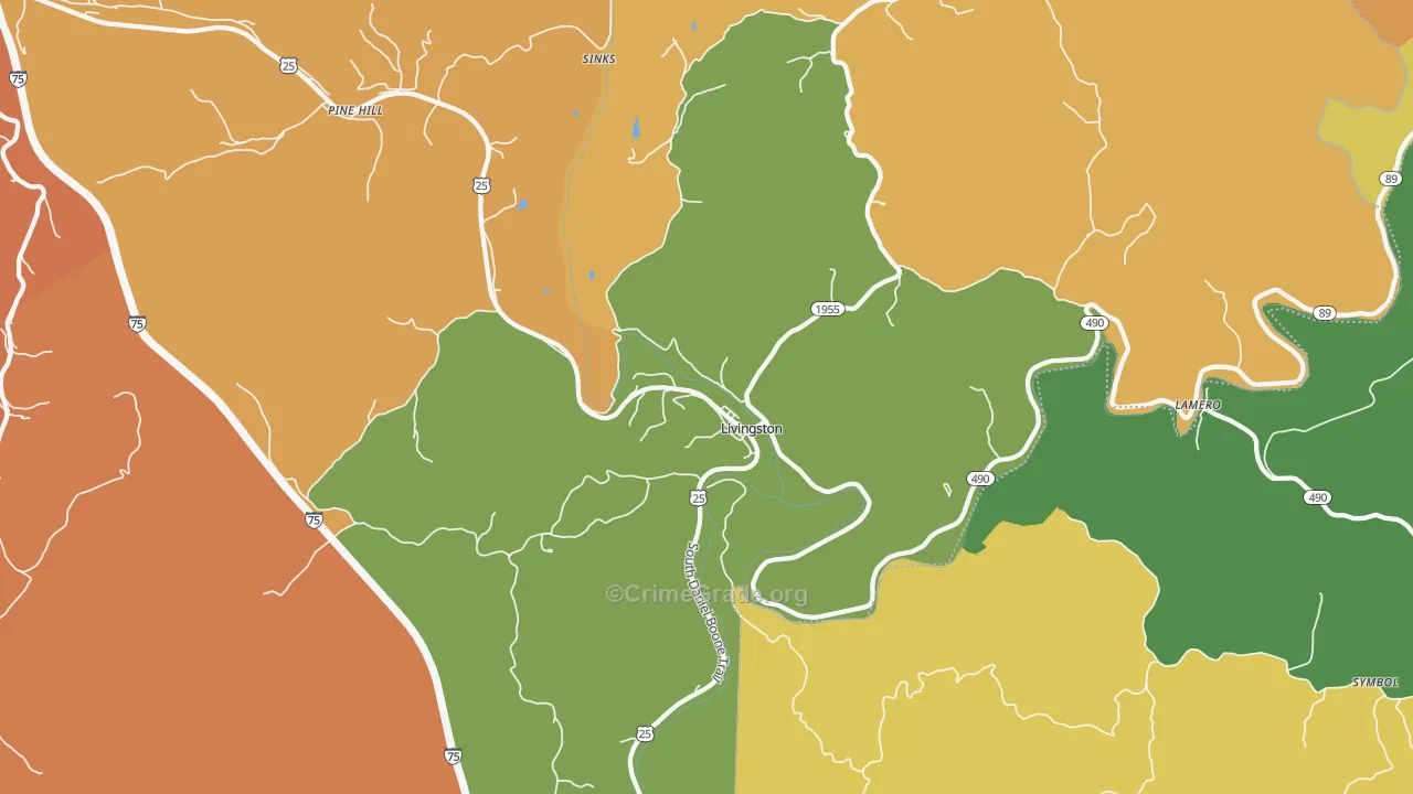 Livingston, KY Map of Burglary Rates