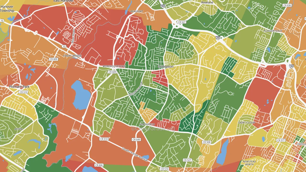 Livingston, NJ Map of Burglary Rates