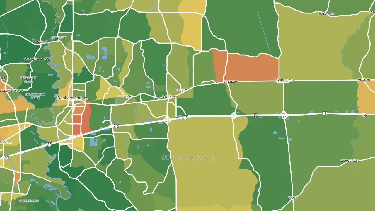 Livingston Parish, LA Map of Burglary Rates