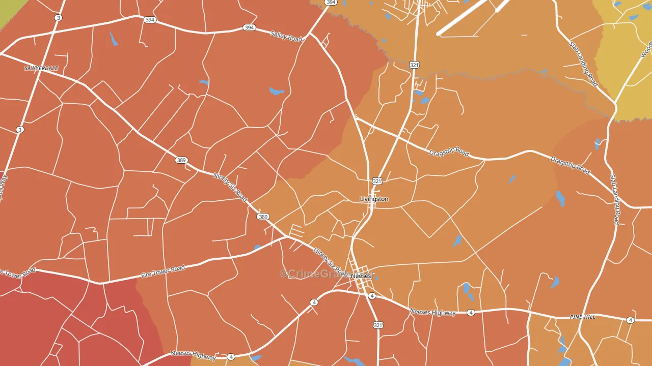 Livingston, SC Map of Burglary Rates