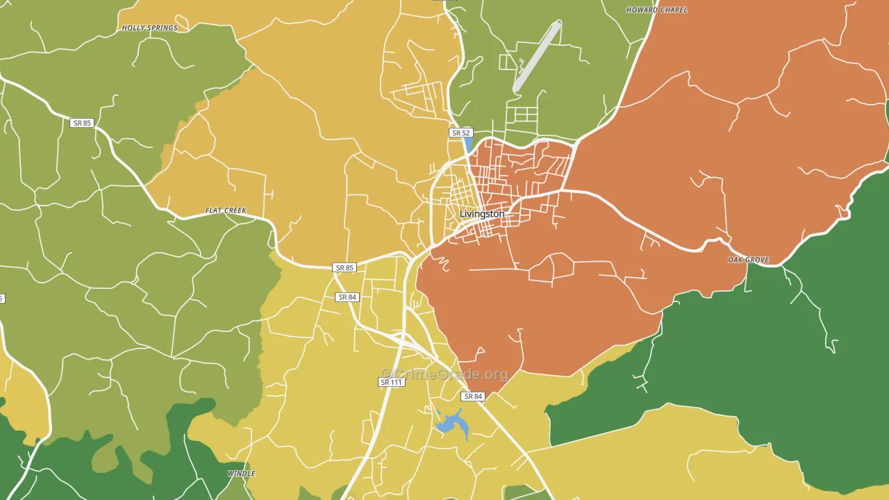 Livingston, TN Map of Burglary Rates