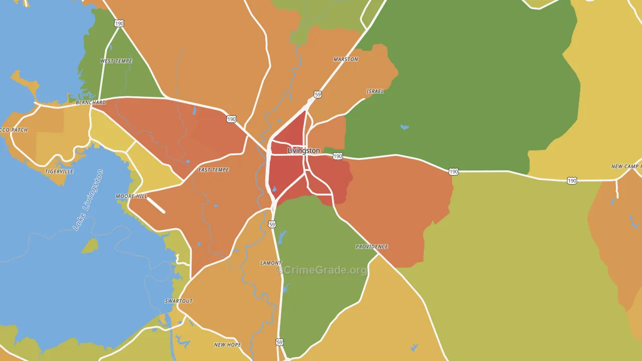 Livingston, TX Map of Burglary Rates