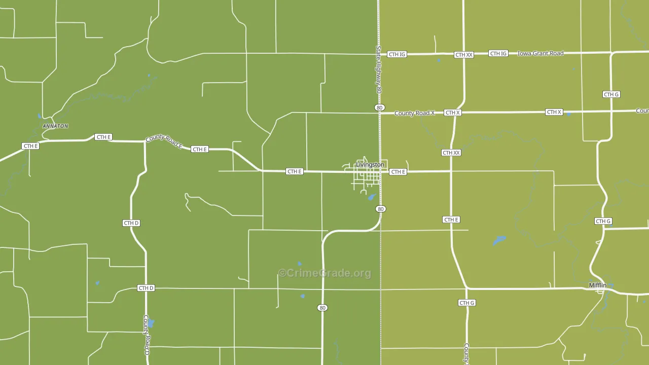 Livingston, WI Map of Burglary Rates