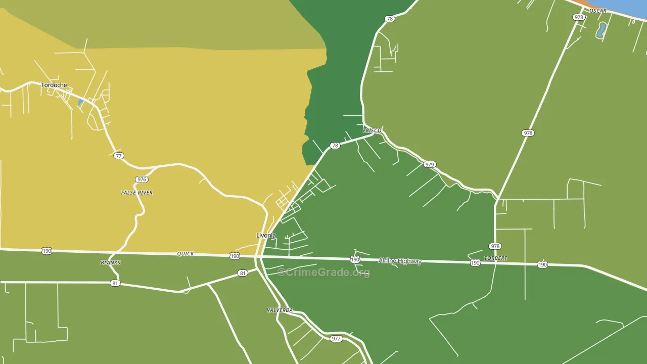 Livonia, LA Map of Burglary Rates