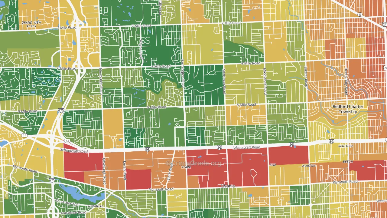 Livonia, MI Map of Burglary Rates