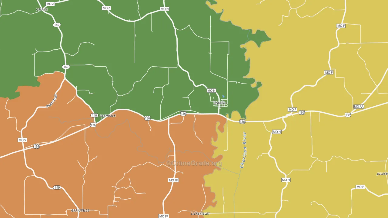 Livonia, MO Map of Burglary Rates