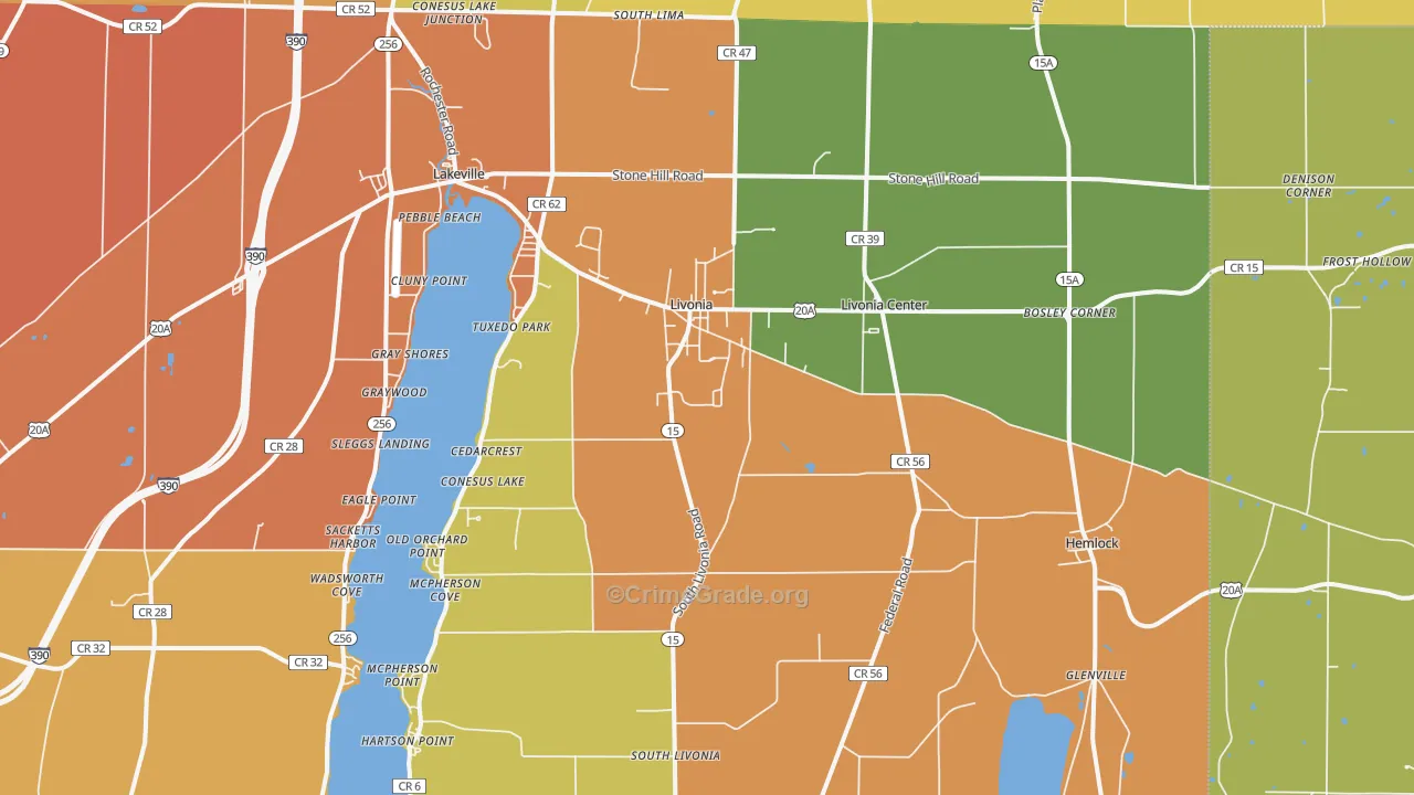 Livonia, NY Map of Burglary Rates